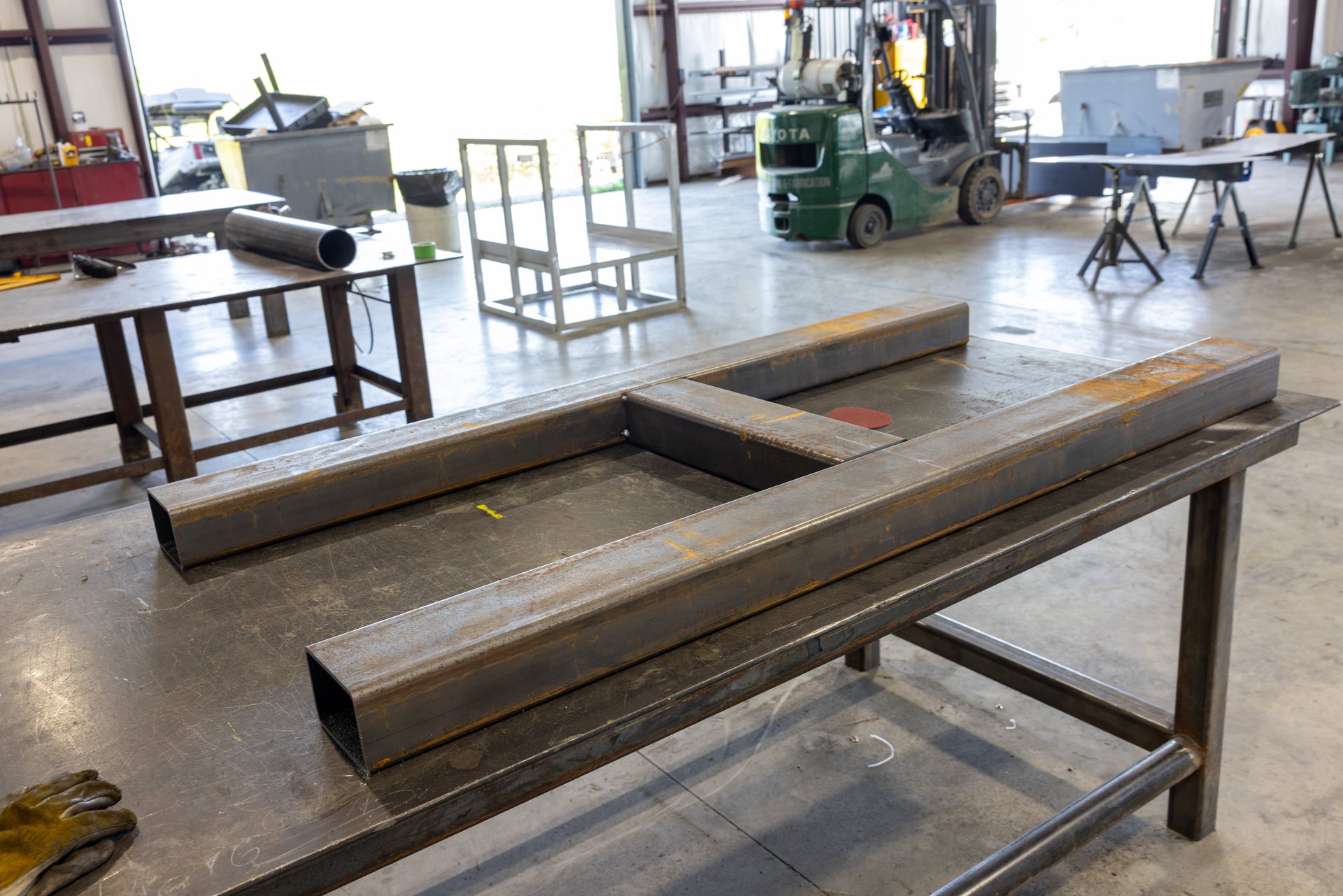 Welded tube steel frame fabricated on the shop table in Middletown, VA