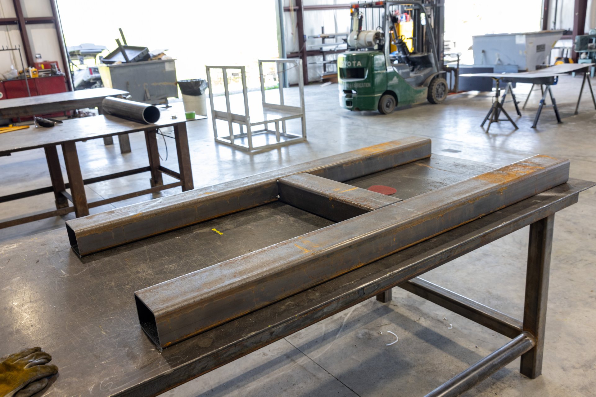 Welded tube steel frame fabricated on the shop table in Middletown, VA
