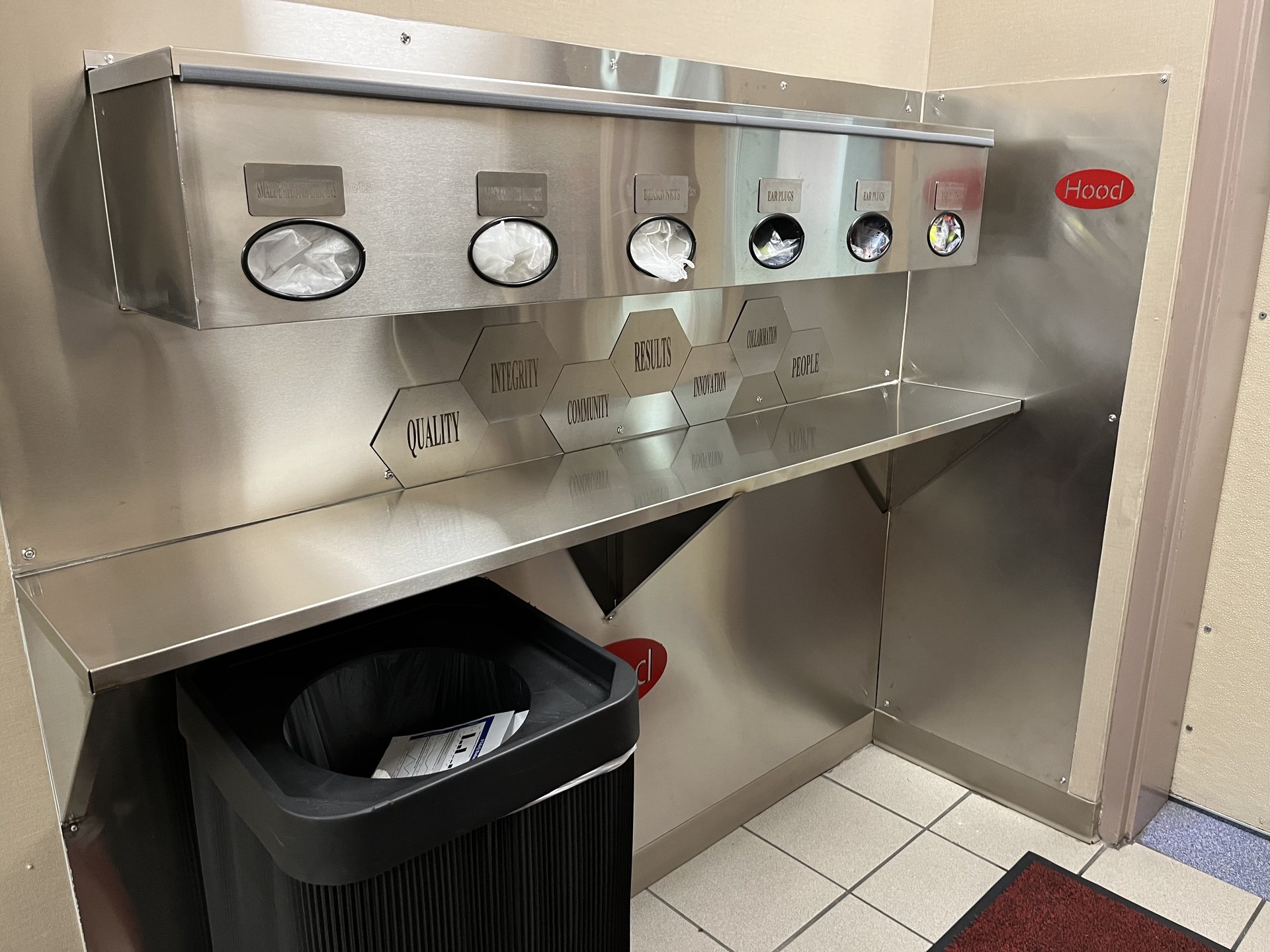 Stainless steel gowning and PPE station fabricated for a Virginia food plant