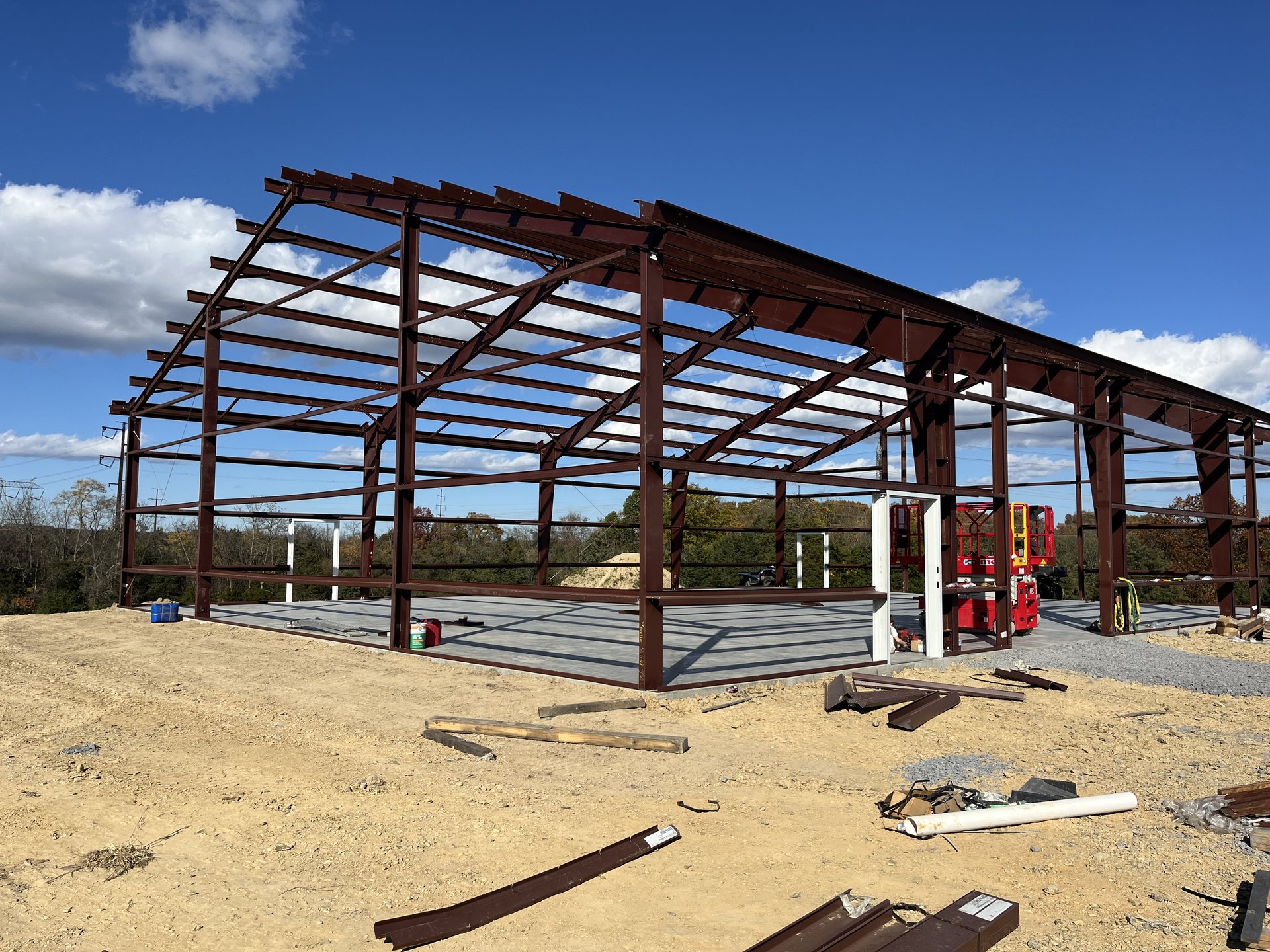 Structural steel frame erection on a commercial site near Winchester, VA