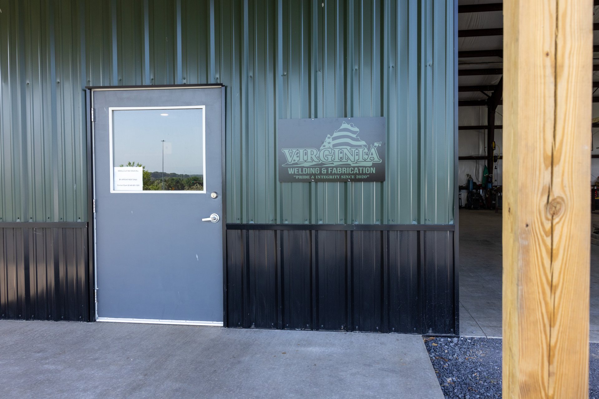 Entrance to the Virginia Welding and Fabrication shop in Middletown, VA